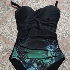 Elegant Black and Green One-Piece Swimsuit
